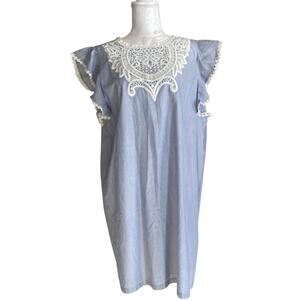 NWT Loft Blue White Stripe Crochet Lace Pinafore Old Money Dress Size Large